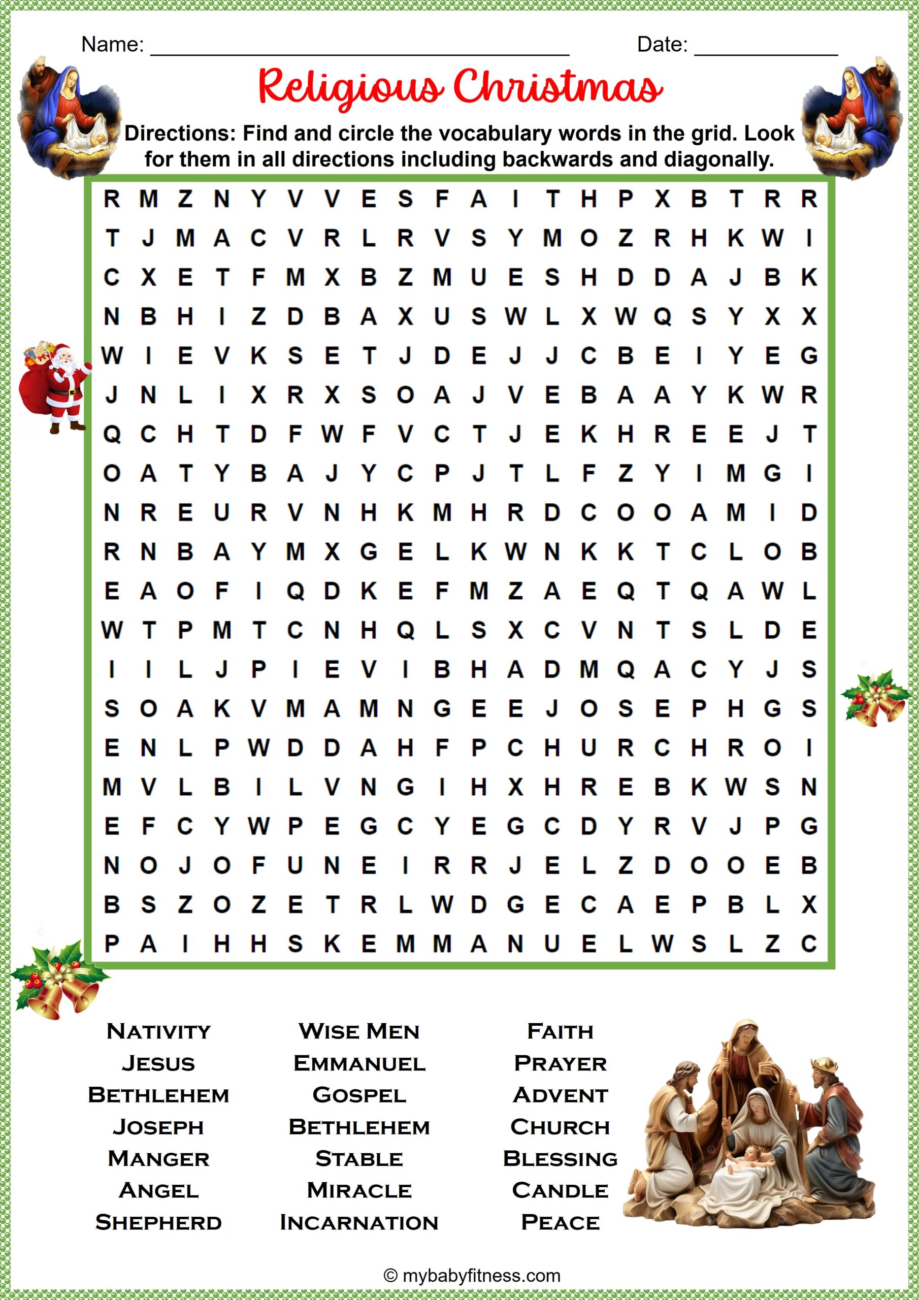 Religious Christmas Word Search My Baby Fitness